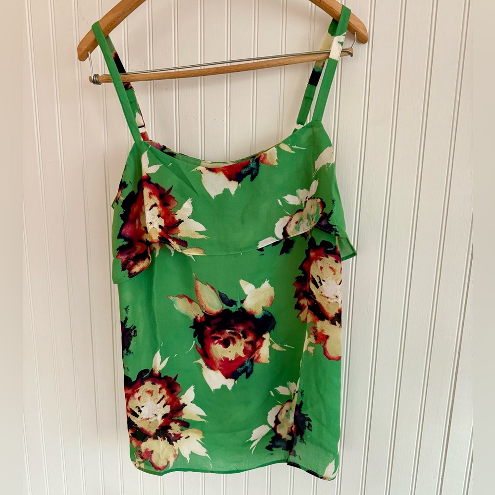 CAbi Green Floral Tank Top Size Medium